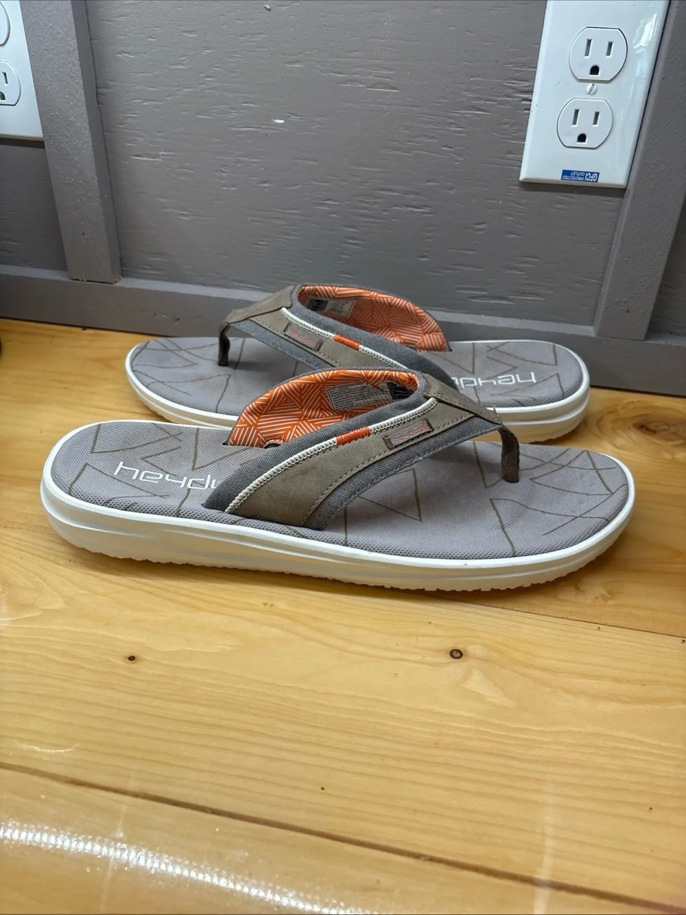 Hey Dude Men's Gray Sandals with Orange Lining